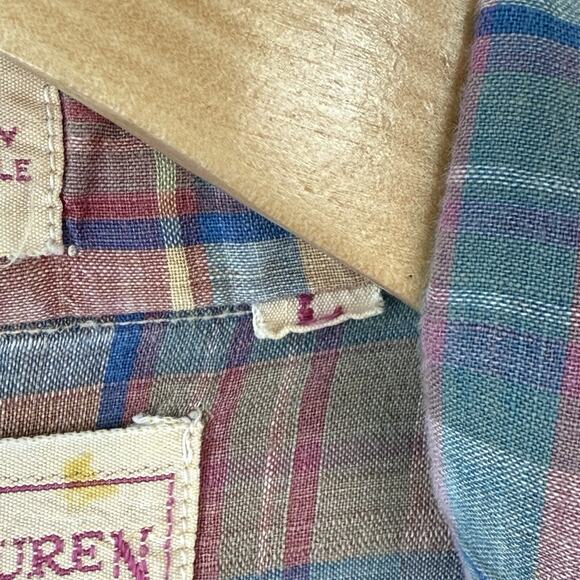 Chaps Ralph Lauren 90s Vintage Gauzy Light Button Plaid Shirt - Pink Mns Large - Picture 7 of 10